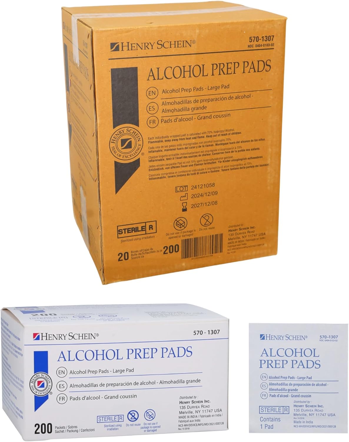 Henry Schein Large Alcohol Prep Pads - 70% Isopropyl Alcohol Wipes, Individually Wrapped - 2 ply, Textured - Skin Prep Alcohol Swabs - Sterile Alcohol Pads (200/Box, Large)