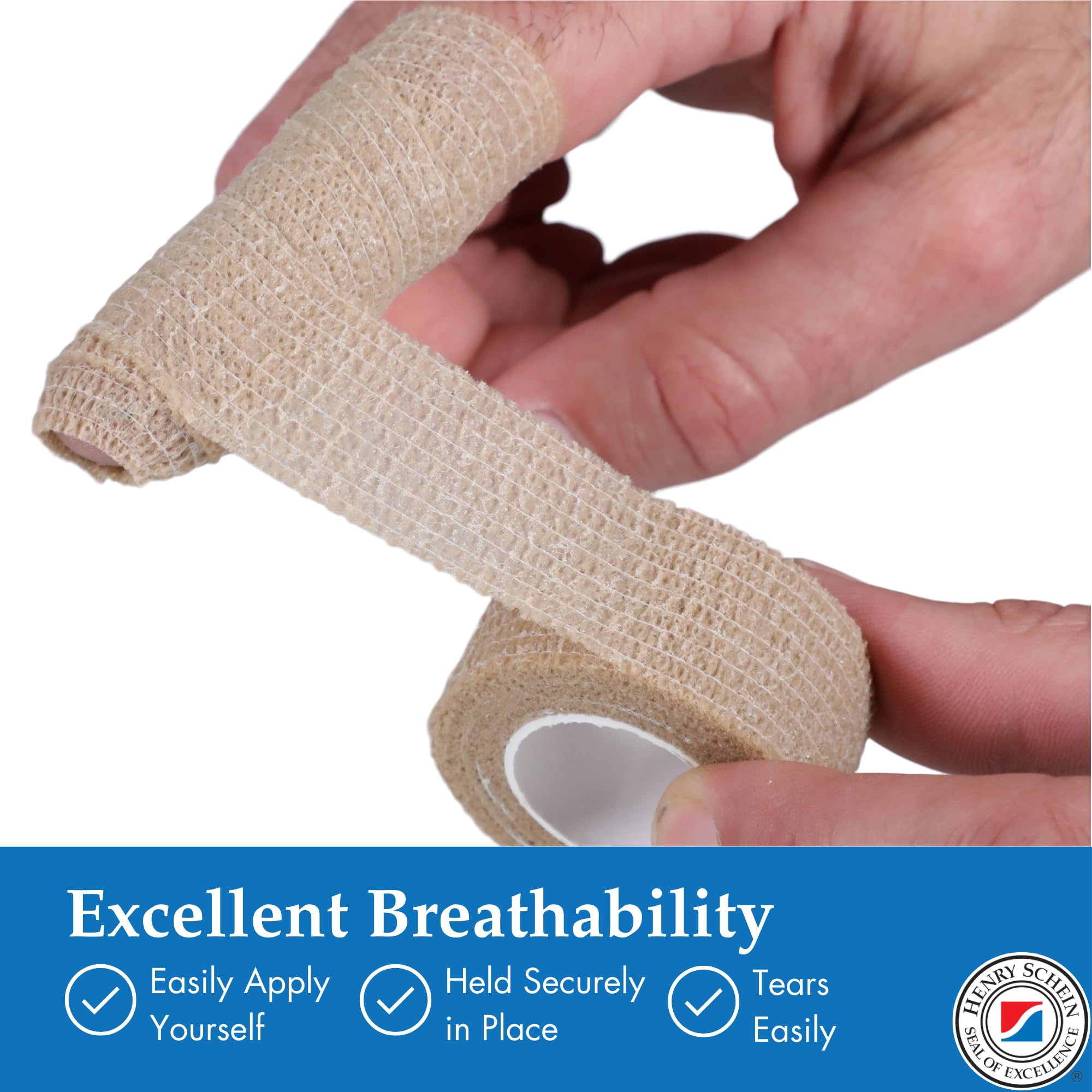 Henry Schein Premium Self-Adherent Elastic Bandage Wrap – Flexible, Latex-Free, Non-Sterile Medical Wrap for Compression & Wound Support