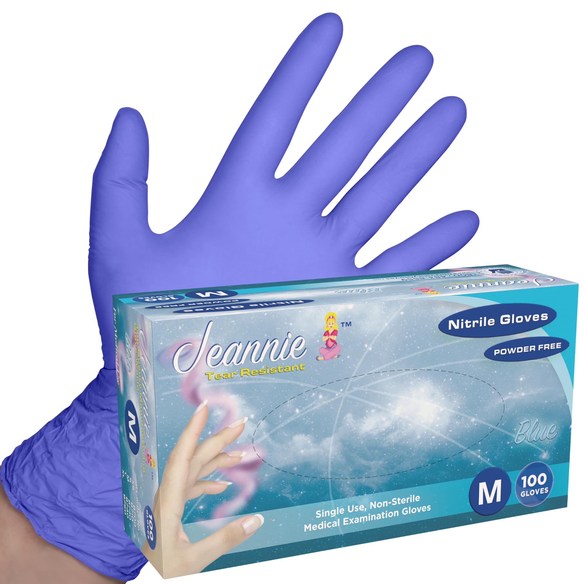 Jeannie Glove World Nitrile Disposable Gloves – Blue – Super Stretch, Tear-Resistant, Latex and Powder Free – Ideal for Food Prep, Arts & Crafts, Gardening, Light Tasks