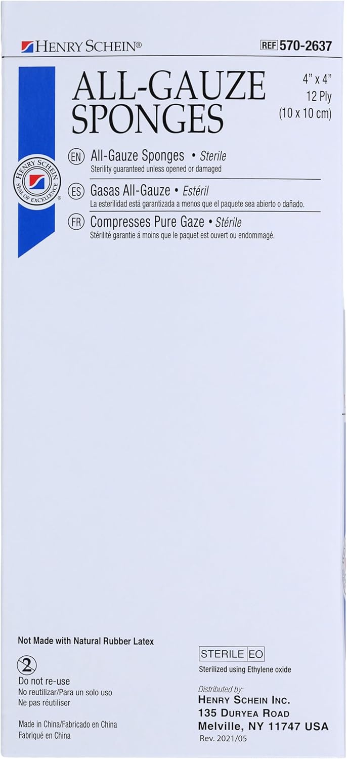 Premium 100% Cotton All-Gauze Sponge 4x4 12 Ply Sterile Square for Wound Care & Home First Aid Kits