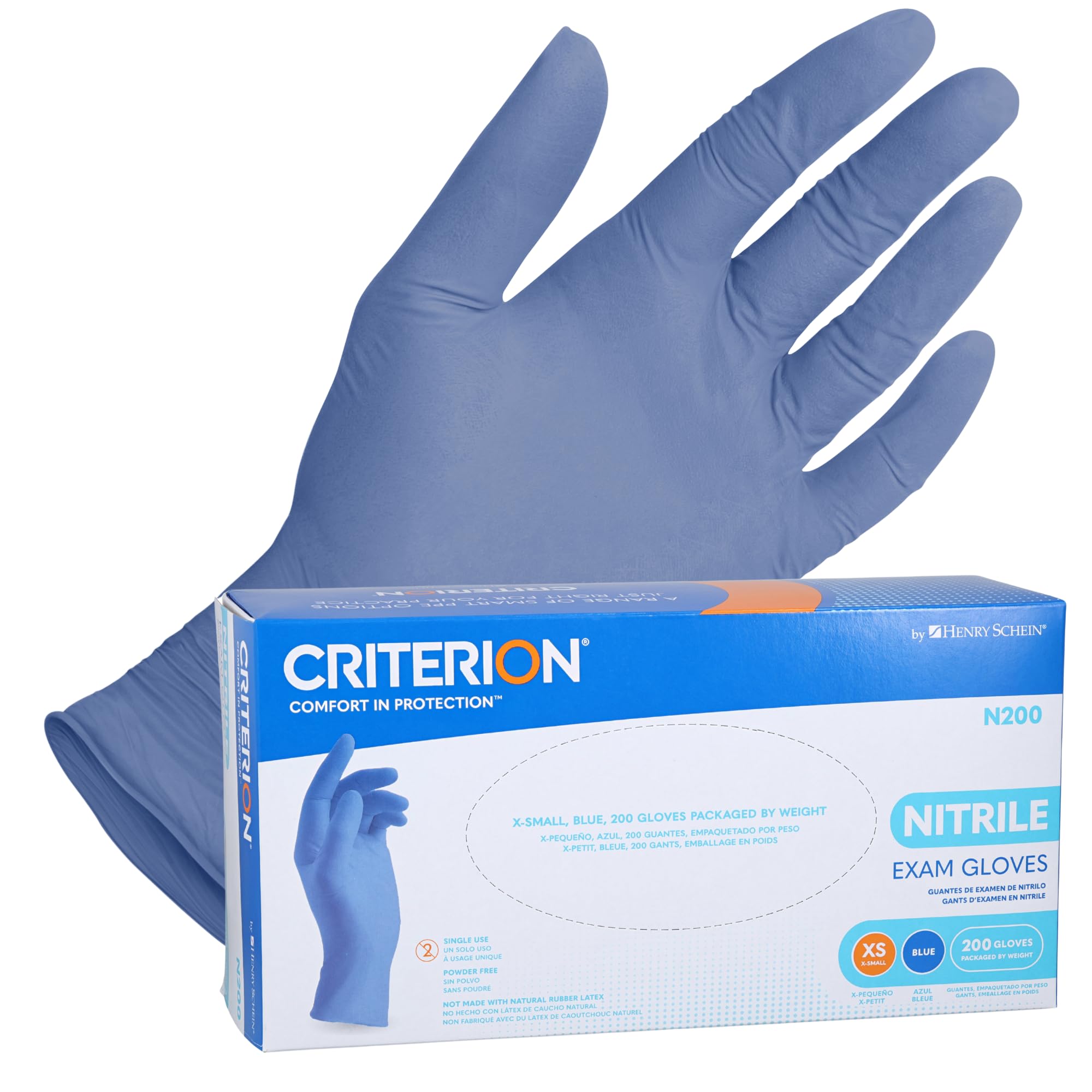 Criterion N200 Nitrile Exam Gloves – Blue, 200/Box – Chemo Tested, Latex-Free, Chlorinated, Textured Fingers, 3.54 Mil Finger Thickness, Beaded Cuff, Non-Sterile, Disposable