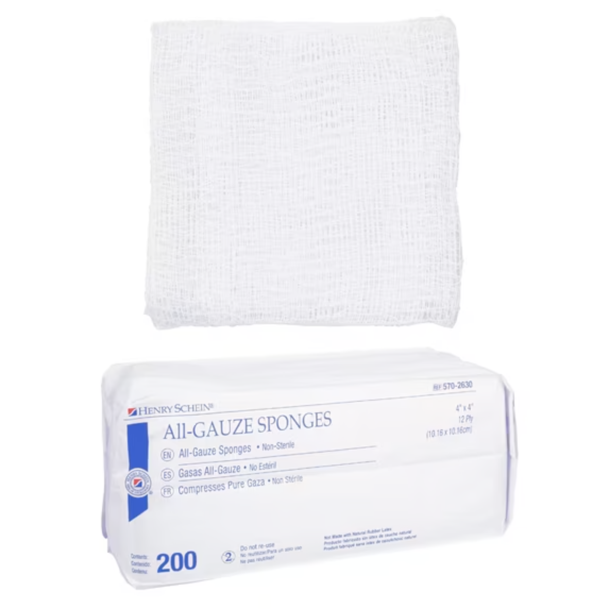 Henry Schein 200/Pack Non-Sterile Gauze Pads 4’’ x 4’’ for Wound Dressing Gauze Sponge-Pads for Wound Care & Home First Aid Kits -12-Ply - 100% Cotton & Highly Absorbent