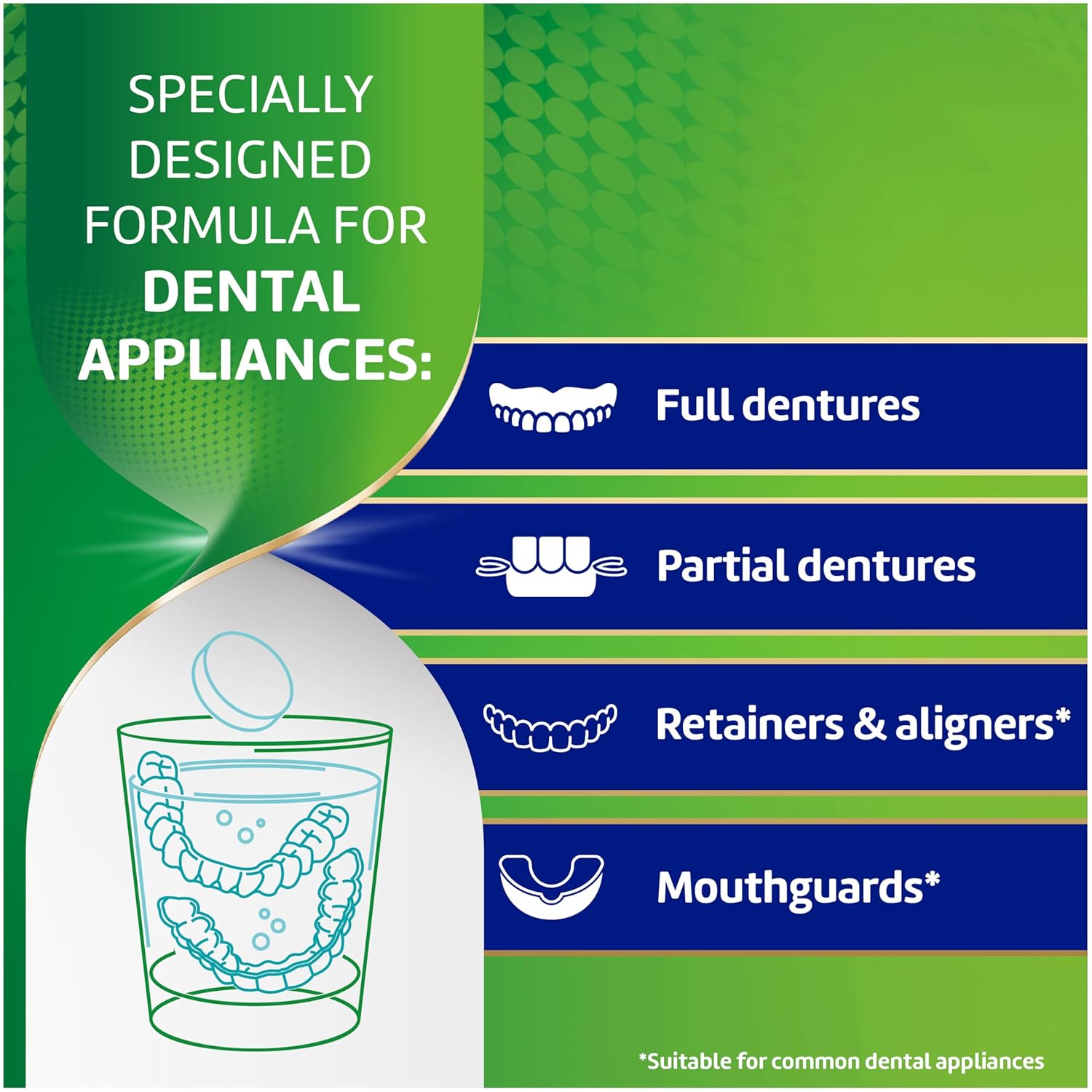 Polident Overnight Whitening Antibacterial Dental Appliance Cleanser Tablets, Mouthguard Cleaning Tablets, 60 Count