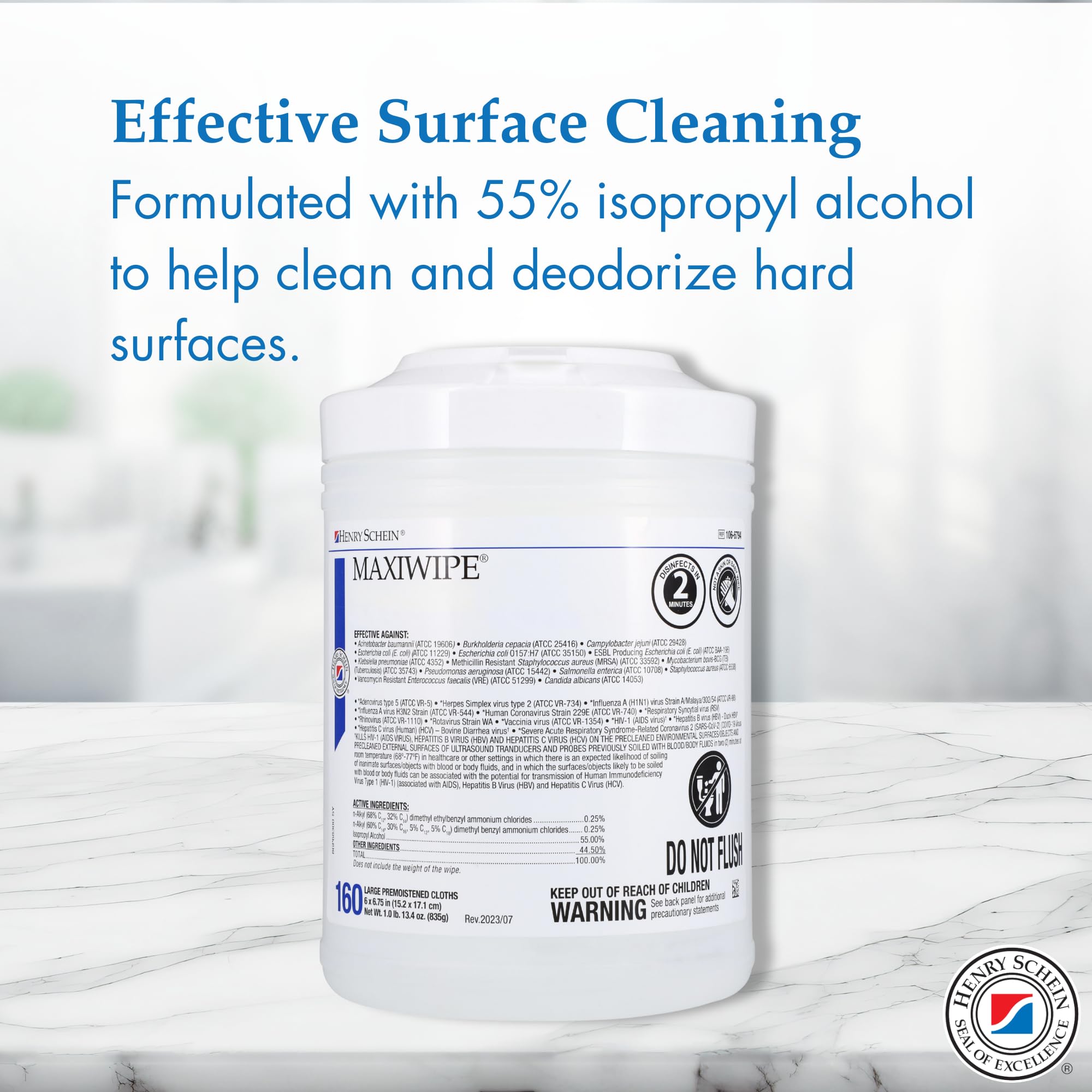 Henry Schein Maxiwipe Surface Cleaning Wipes – 6" x 6.75" – Large Disposable Cloths, Latex-Free, White