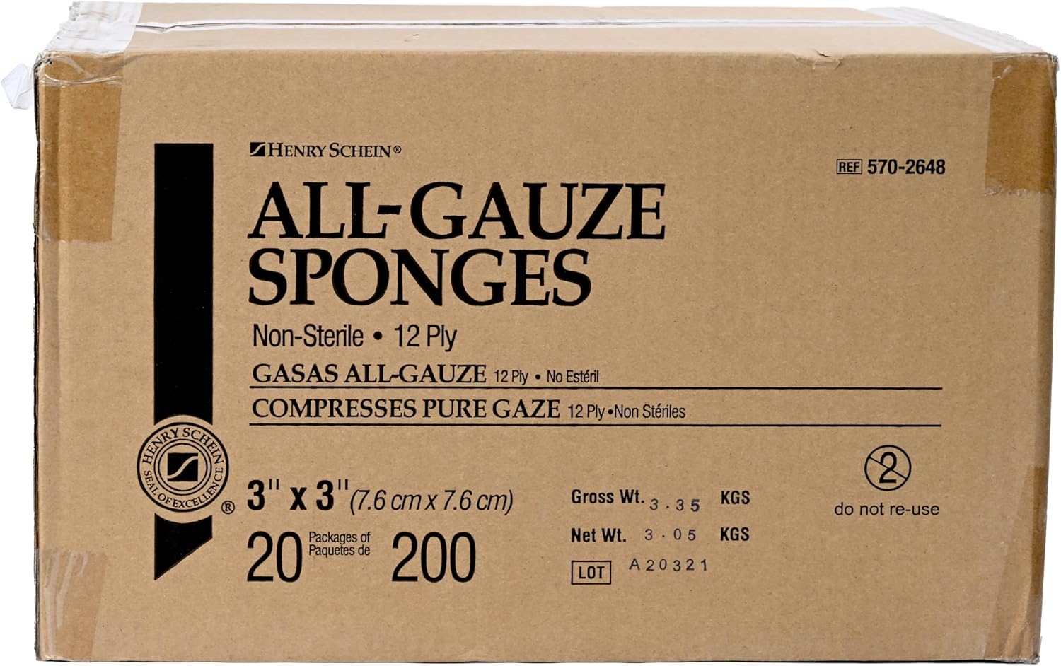 Henry Schein 200-Pack Non-Sterile Gauze Pads 3’’ x 3’’ for Wound Dressing Gauze Sponge-Pads for Wound Care,100% Cotton & Highly Absorbent