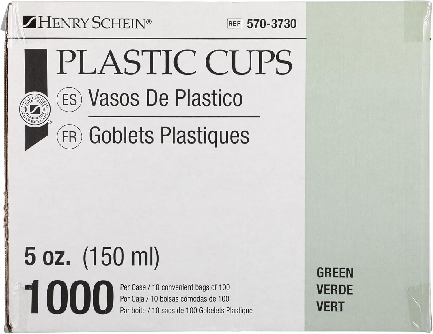 1000 Plastic Green Disposable Drinking Cups – 5 oz, Double-Coated for Durability, Latex-Free, Embossed Grip, Perfect for Office, Medical & Event Use