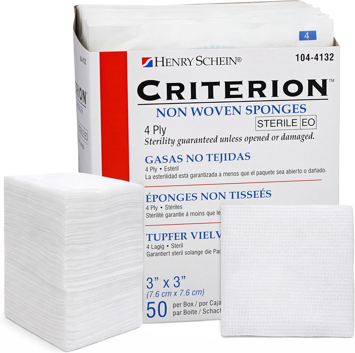 Henry Schein Criterion 3x3” Non-Woven Sponge- Rayon/Polyester Blend, 4-Ply, Sterile- 50/Pack