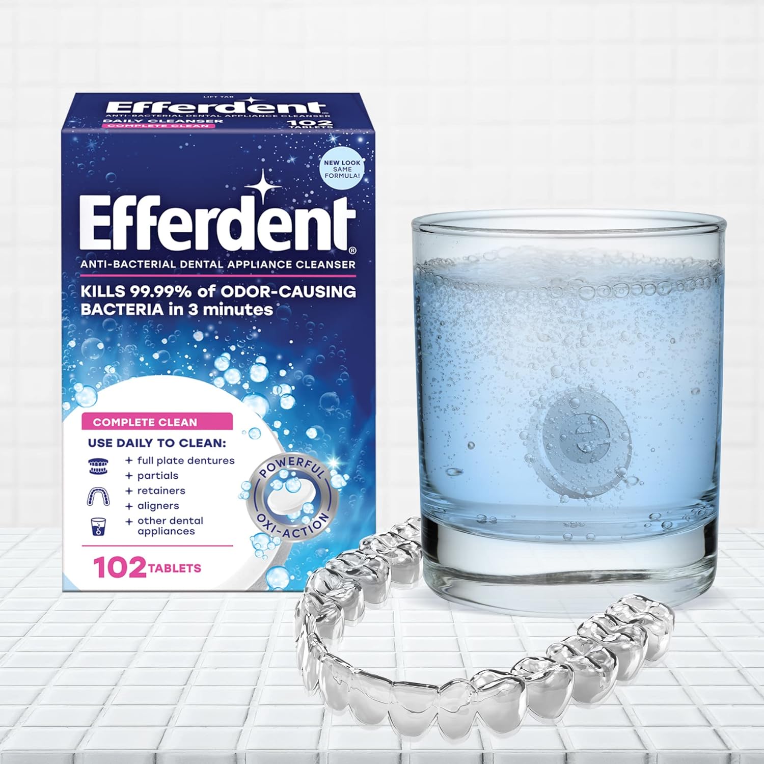 Efferdent Denture Cleanser Tablets, Complete Clean, Cleanser for Retainer and Dental Appliances, 44 tablets