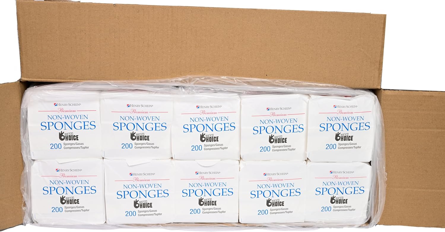 Henry Schein Premium Gauze, Rayon/Polyester Blend Non-Woven Sponges, 4 in x 4 in 4 Ply Non-Sterile, 4-Ply, 200/Pack