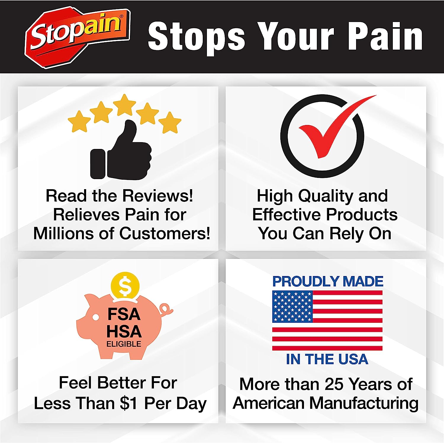 Stopain Pain Relief Spray 4oz USA Made, Max Strength Fast Acting with MSM, Glucosamine, Menthol for Arthritis, Lower Back, Neck, HSA FSA Approved Topical Analgesic Products