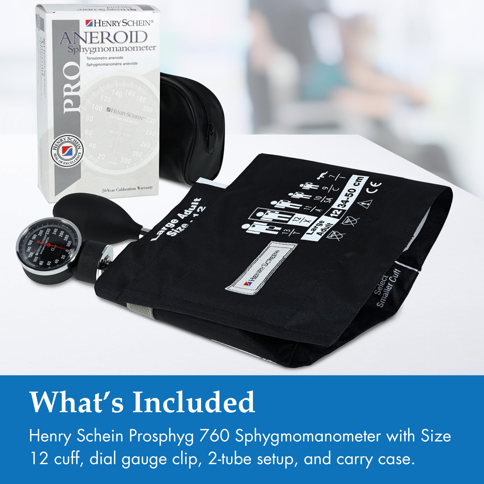 Henry Schein Prosphyg Adult Aneroid Sphygmomanometer – Black Cuff, Manual Blood Pressure Monitor, Dial Display, Reusable, Latex-Free, Carrying Case – 1 Count