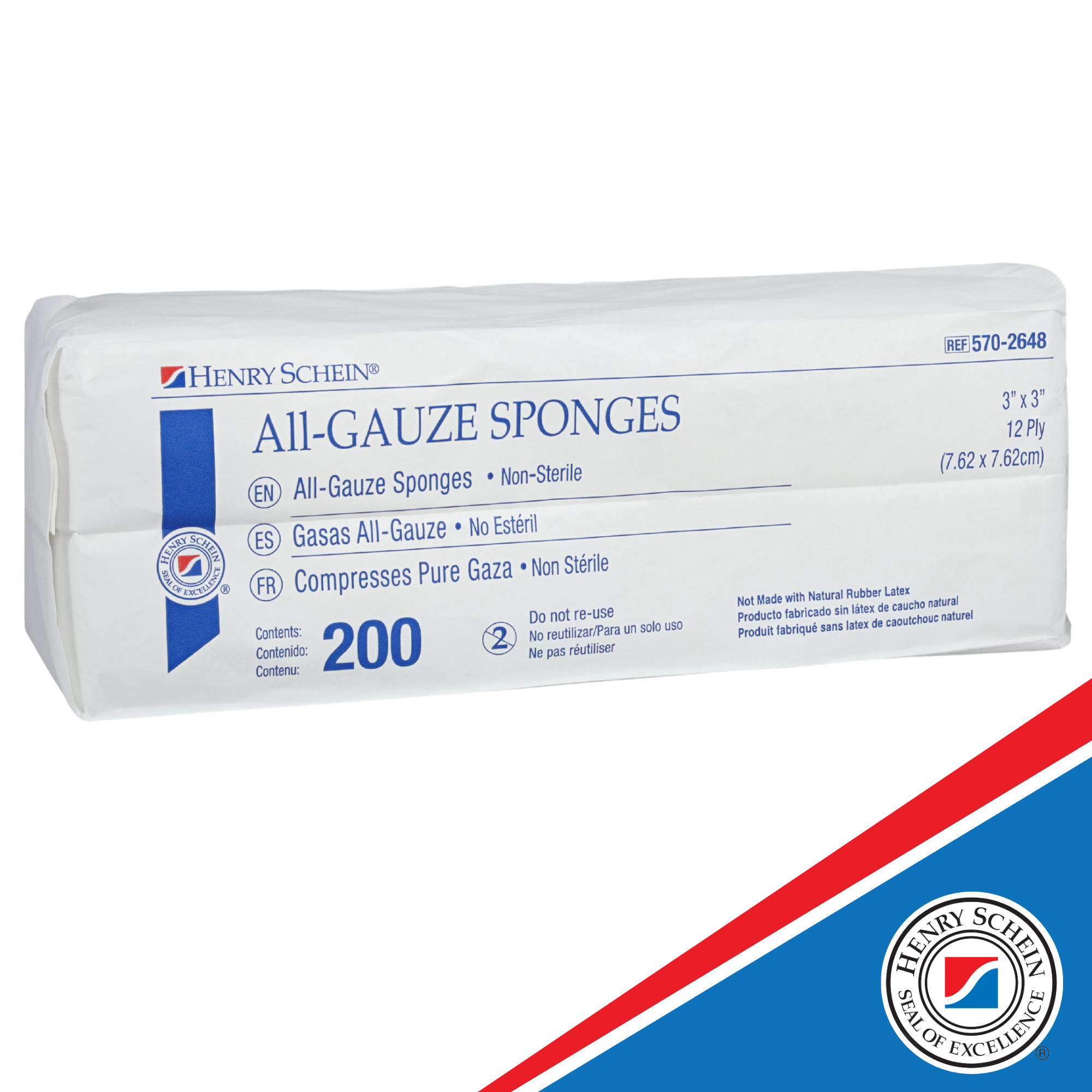Henry Schein 200-Pack Non-Sterile Gauze Pads 3’’ x 3’’ for Wound Dressing Gauze Sponge-Pads for Wound Care,100% Cotton & Highly Absorbent
