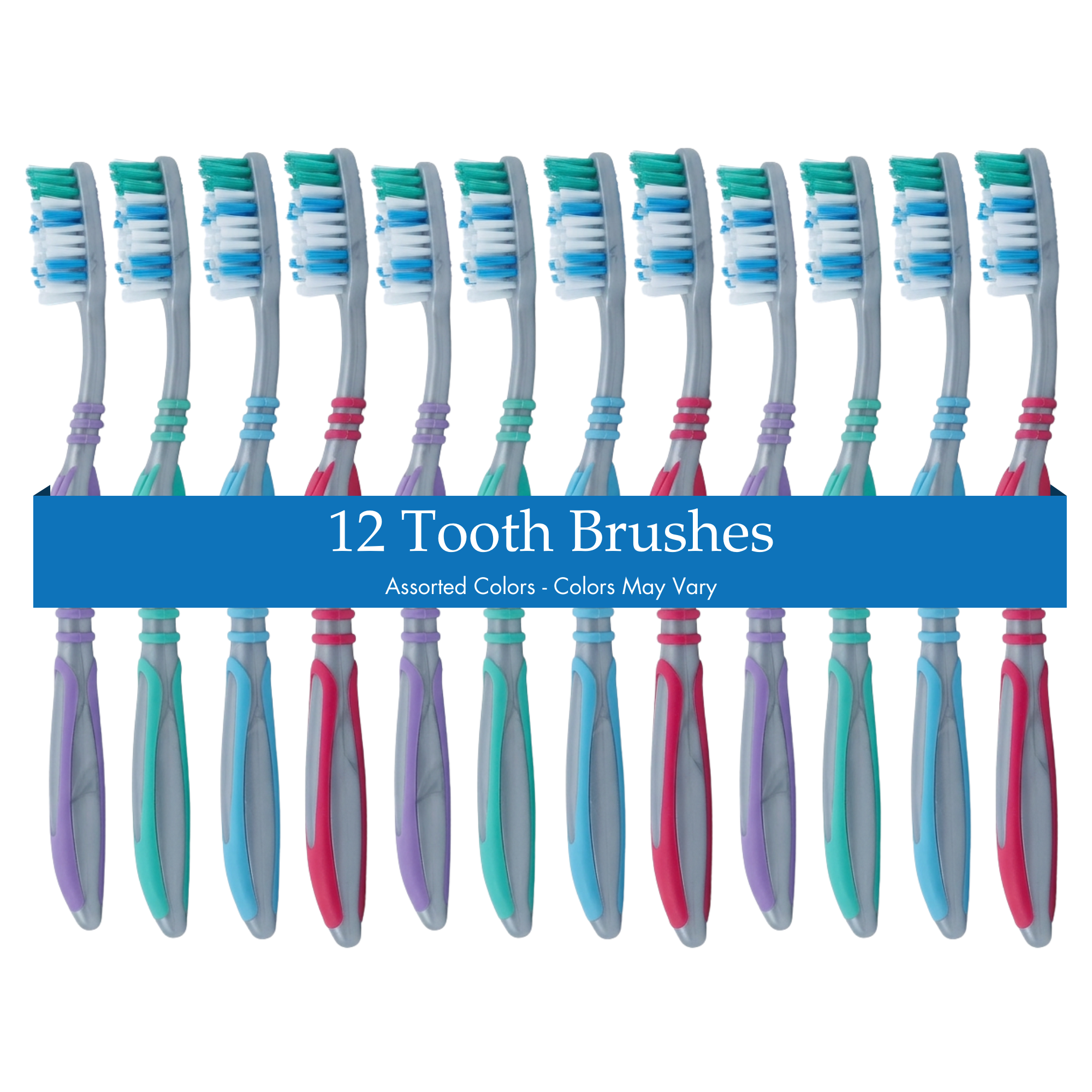Acclean Adult Toothbrush Soft Full Head 47 Tuft with Tongue Cleaner, Assorted Colors May Vary, Triple-Level Bristles, Raised Tip for Posterior Teeth, Ergonomic Grip Handle