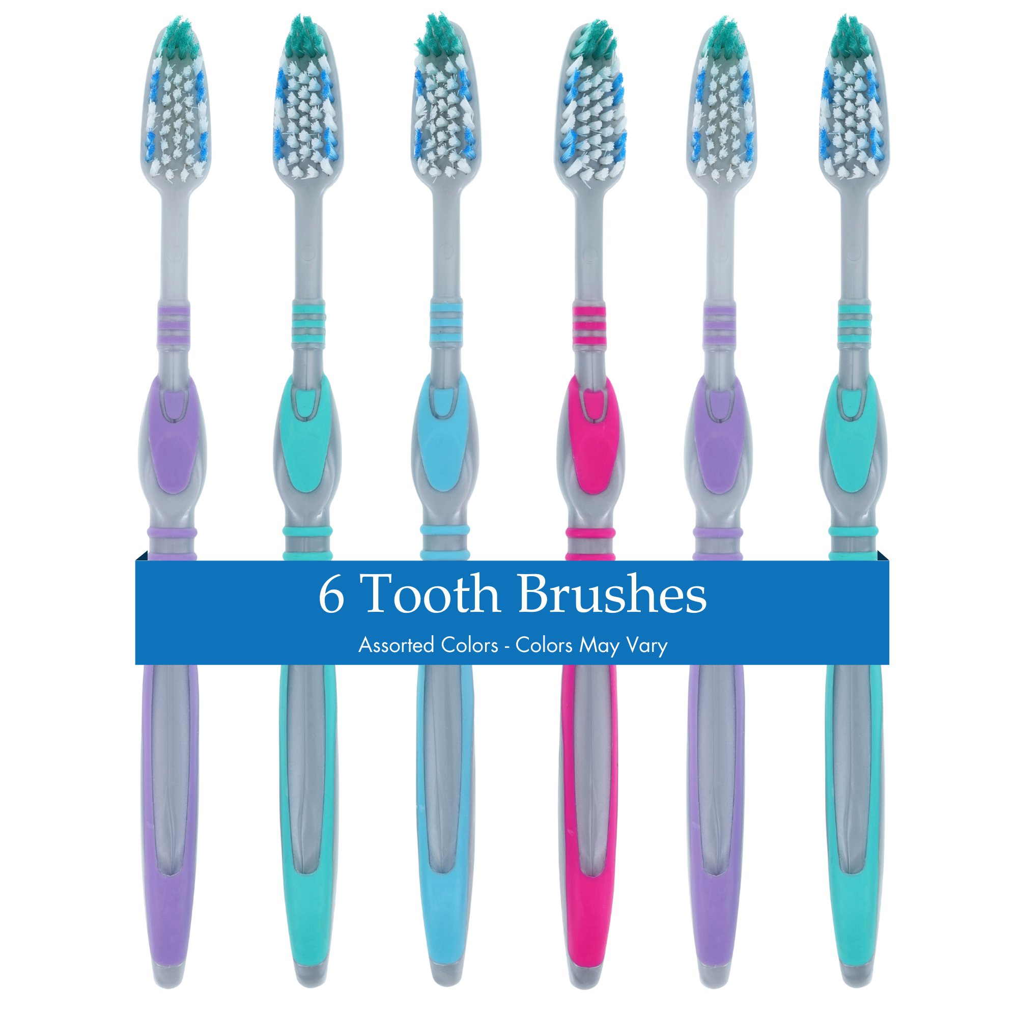 Acclean Adult Toothbrush Soft Full Head 47 Tuft with Tongue Cleaner, Assorted Colors May Vary, Triple-Level Bristles, Raised Tip for Posterior Teeth, Ergonomic Grip Handle