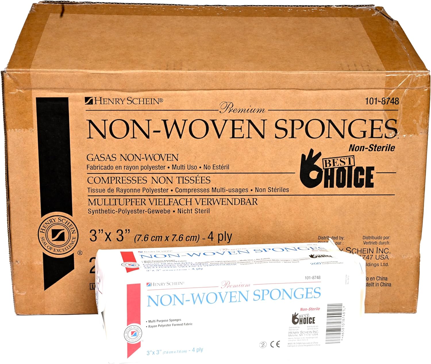 Henry Schein Premium Gauze, Rayon/Polyester Blend Non-Woven Sponges, 4 Ply Non-Sterile, 4-Ply, 200/Pack