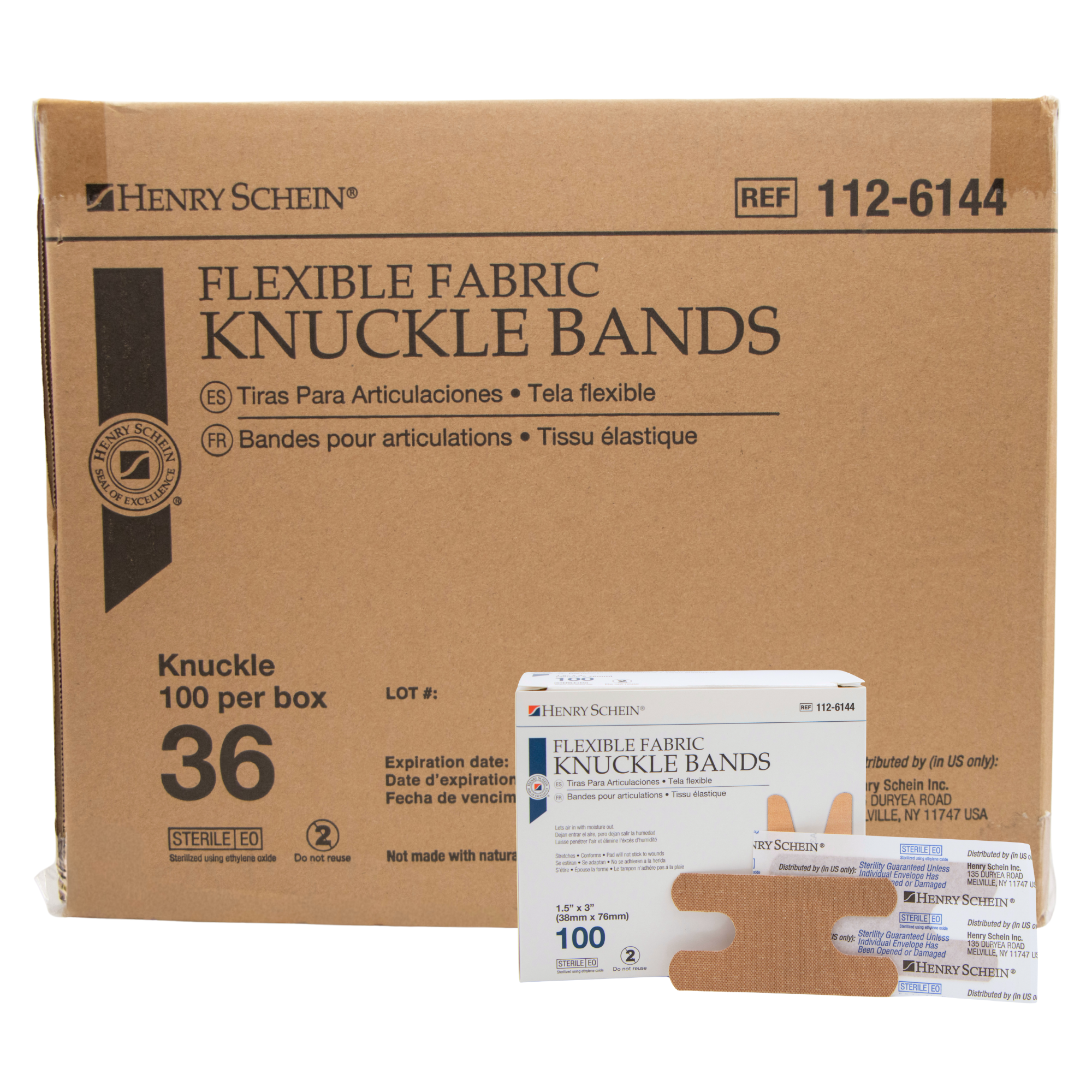 Henry Schein Fabric Knuckle Flexible Adhesive Bandages – Bandages with Non-Stick Pad, Latex Free, Wound Care for First Aid Kit, 1.5” x 3"