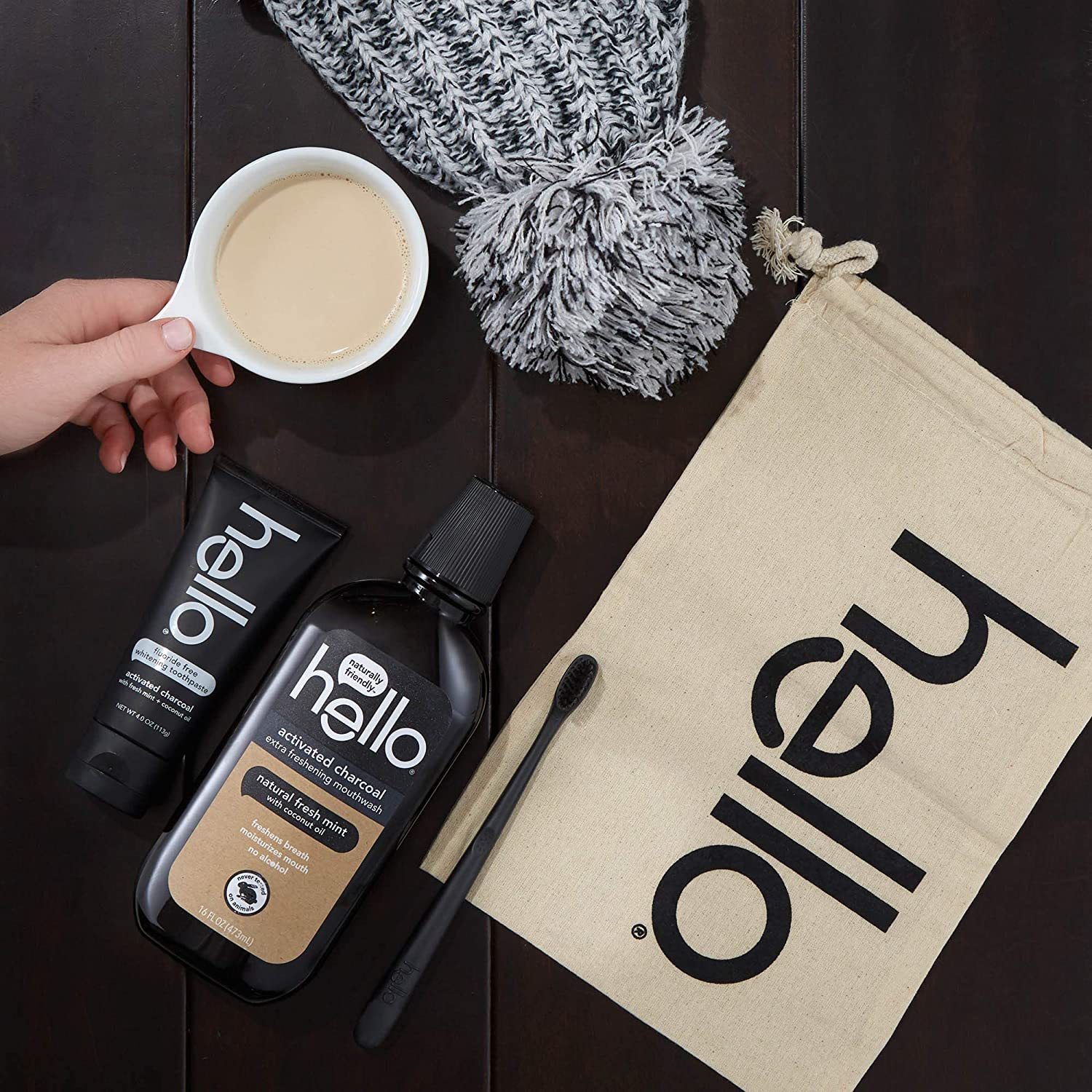 Hello Activated Charcoal Epic Teeth Whitening Fluoride Free Toothpaste and Toothbrush, Fresh Mint and Coconut Oil, Vegan, SLS Free, Gluten Free and Peroxide Free, 4 Ounce