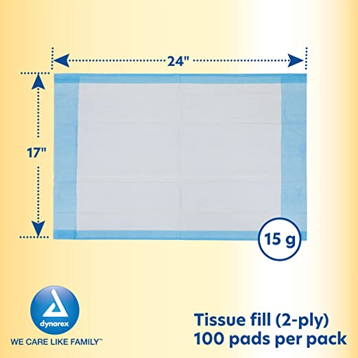Dynarex 1340 Underpads, 17x24 in. Tissue Fill