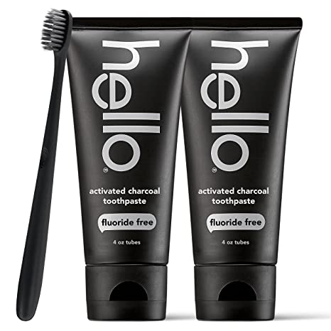 Hello Activated Charcoal Epic Teeth Whitening Fluoride Free Toothpaste and Toothbrush, Fresh Mint and Coconut Oil, Vegan, SLS Free, Gluten Free and Peroxide Free, 4 Ounce