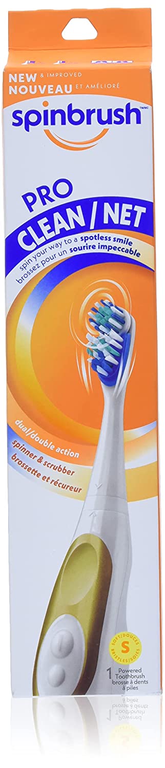 Spinbrush PRO CLEAN Battery Powered Toothbrush, Soft Bristles, 1 Count, Gold or Blue Color May Vary