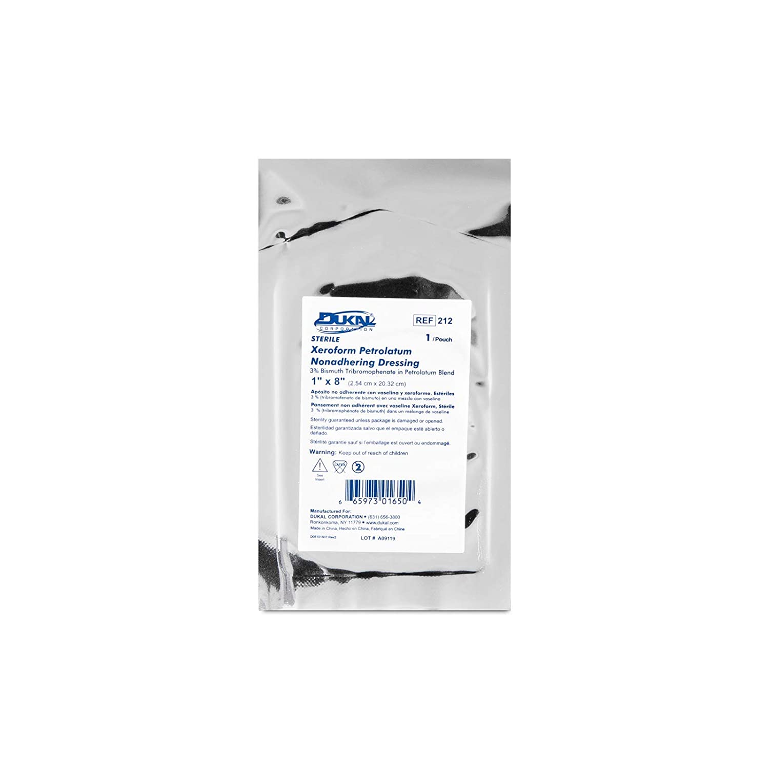 Dukal Xeroform Petrolatum Gauze, Sterile, 1" W x 8" L (Box of 50), 212