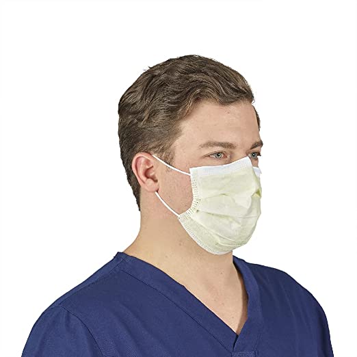 HALYARD FLUIDSHIELD 1 Disposable Procedure Mask w/SO Soft Lining and SO Soft Earloops, Yellow, 25867 (Box of 50)
