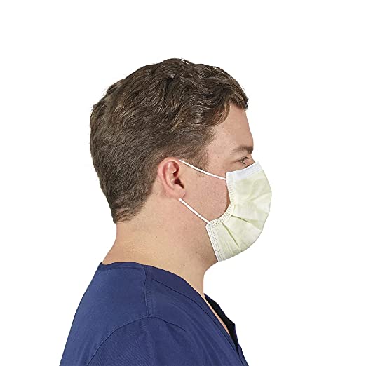 HALYARD FLUIDSHIELD 1 Disposable Procedure Mask w/SO Soft Lining and SO Soft Earloops, Yellow, 25867 (Box of 50)
