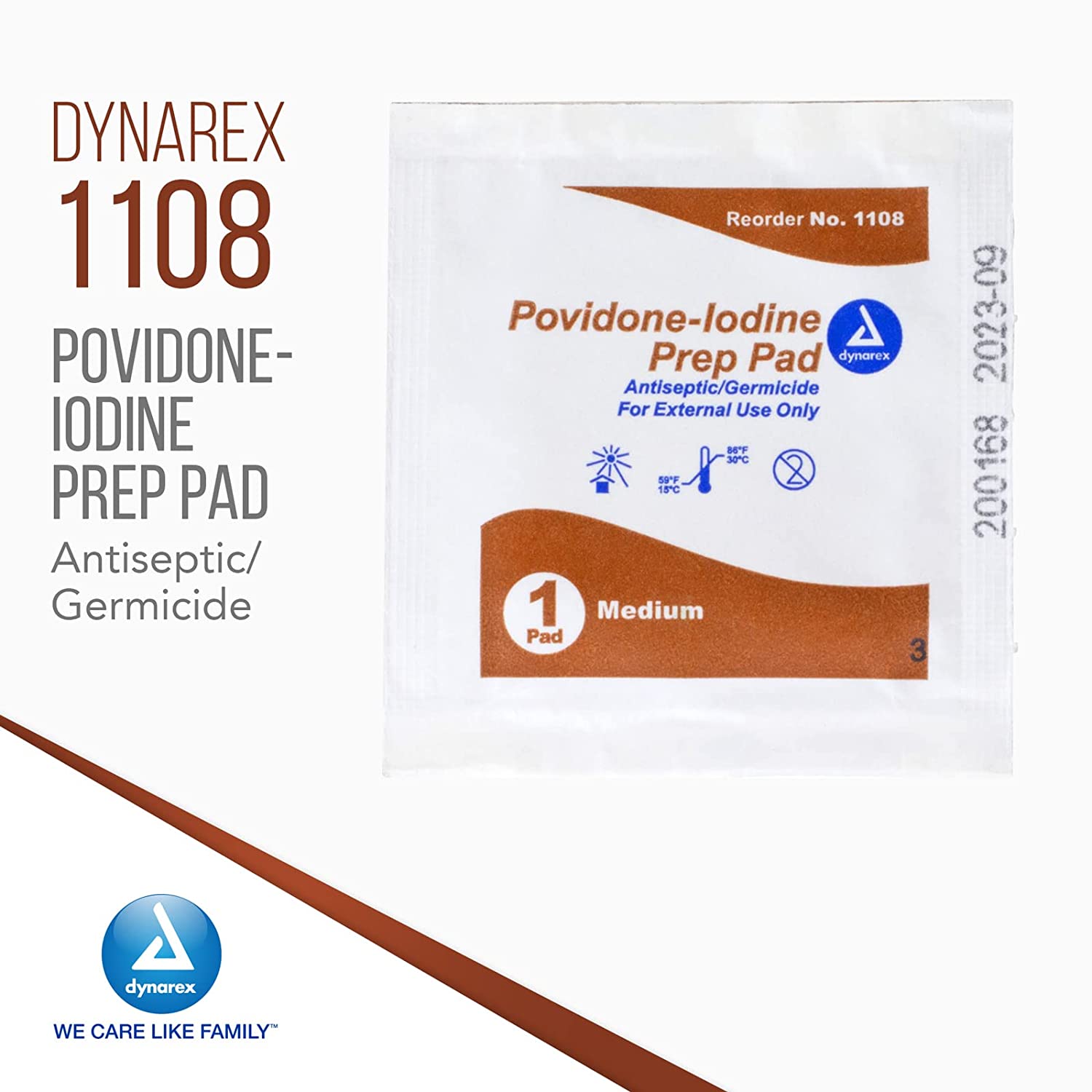 Dynarex Povidone-Iodine Prep Pads, Saturated with Povidone Iodine 10%, Medical-Grade Antiseptic Wipes Used for Prepping Prior Minor Procedures, Medium, 1 Case of 100 Prep Pads
