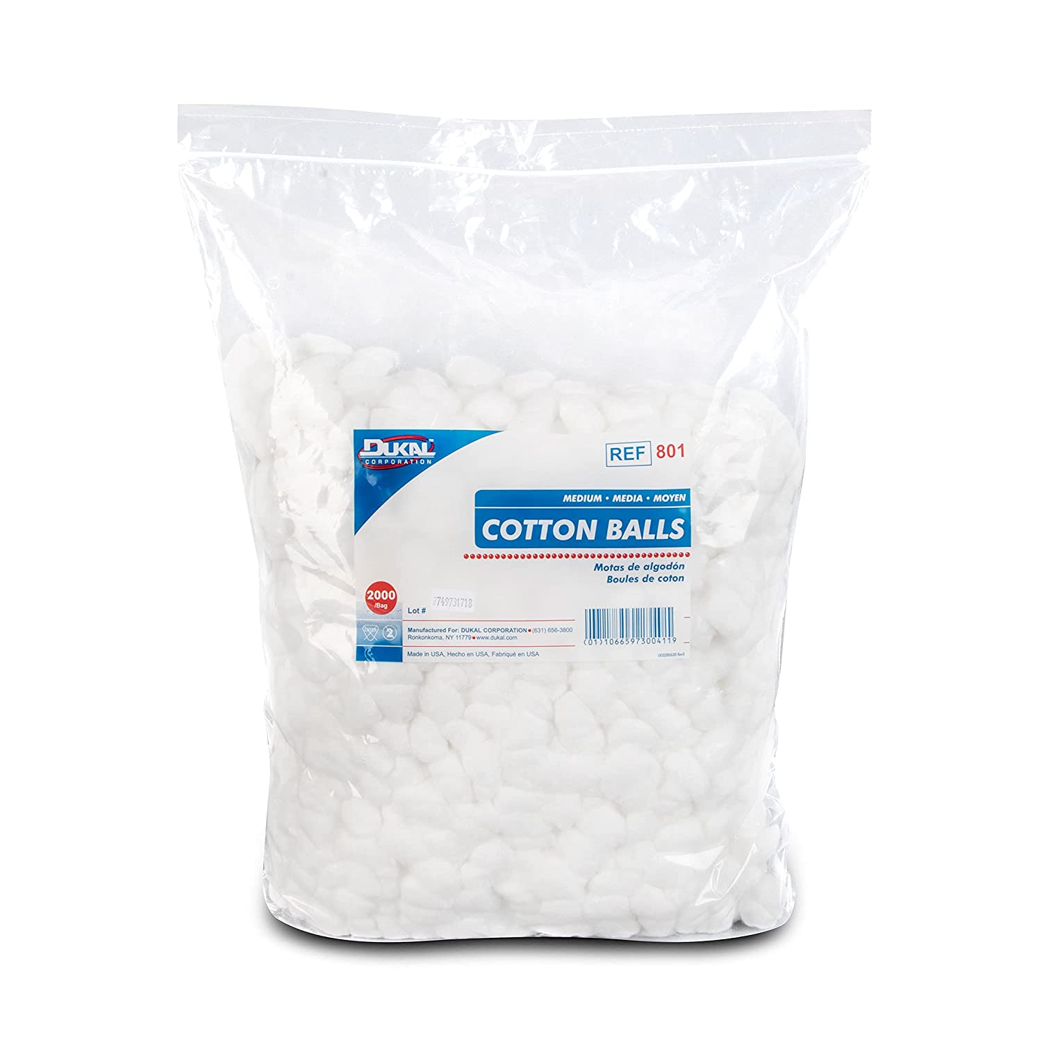 Dukal 801 Cotton Balls, Non Sterile, Medium, White
