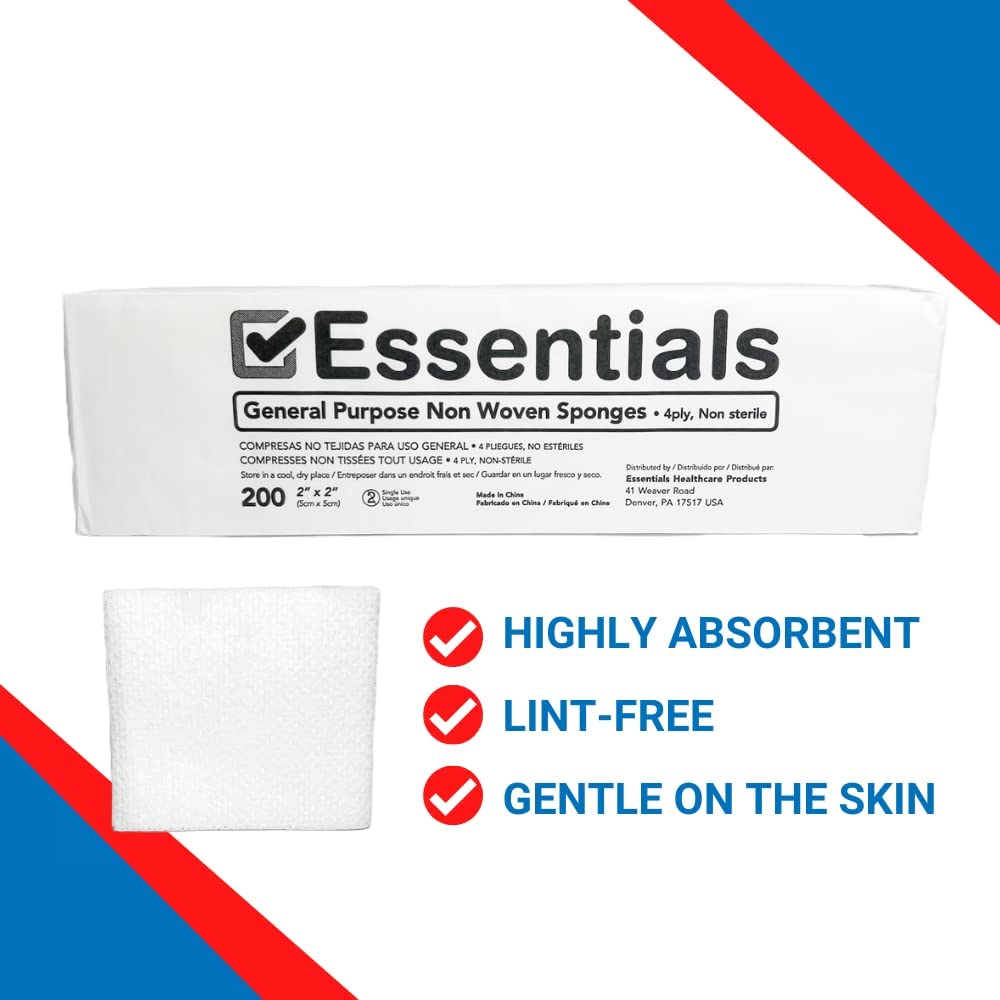 Essentials Sponge Non-Woven Cotton 2x2" 4 Ply Non-Sterile 200/pack