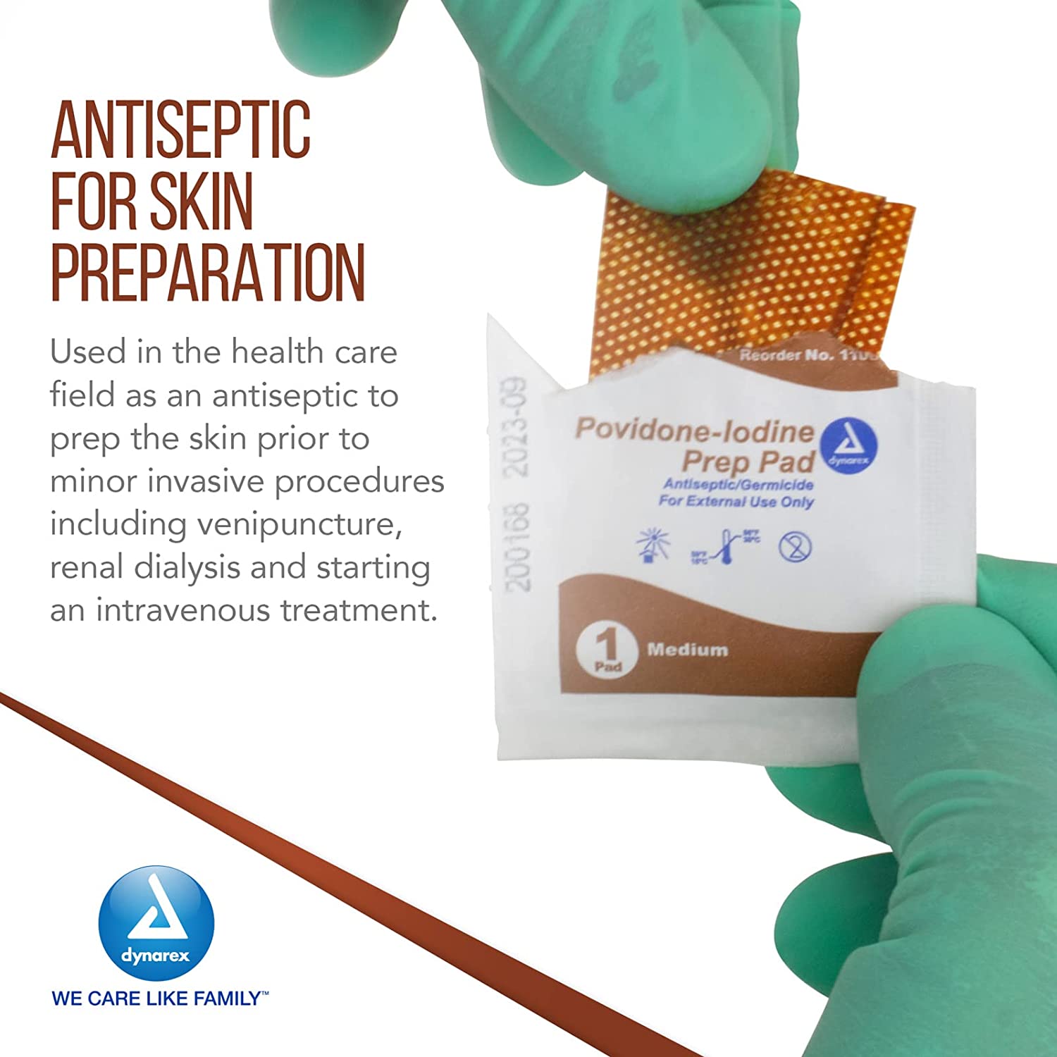Dynarex Povidone-Iodine Prep Pads, Saturated with Povidone Iodine 10%, Medical-Grade Antiseptic Wipes Used for Prepping Prior Minor Procedures, Medium, 1 Case of 100 Prep Pads