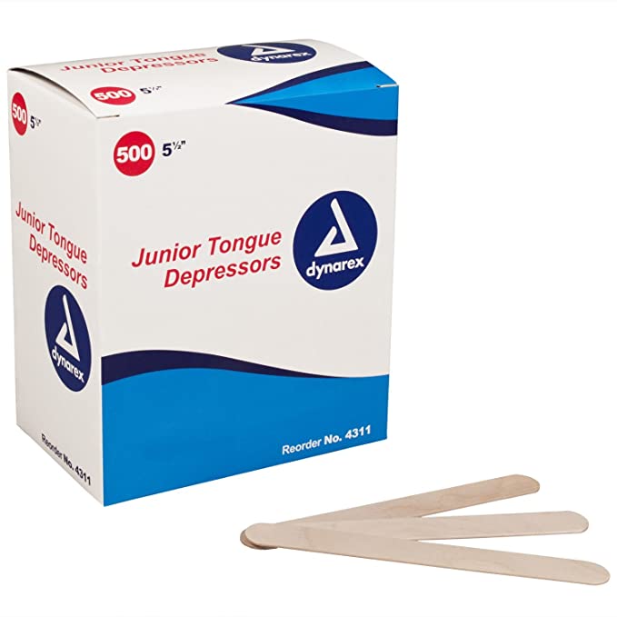 Dynarex Tongue Depressors Wood, Junior 5 ½", Non-Sterile, with Precision Cut and Polished Smooth Edges, for Medical Use and other Applications, Tongue Depressors, 5 ½"
