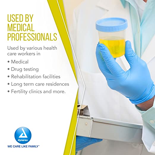 Dynarex Specimen Containers, 4 oz., Sterile, Bulk Packaged Specimen Cups with Clear Blue Lid, 1 Box of 100