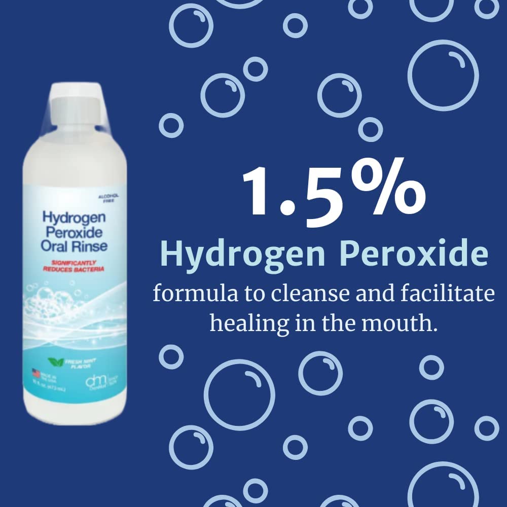 Hydrogen Peroxide Oral Rinse by DenMat; Fresh Mint Flavor. One Bottle of 16 Fluid Ounces (473 mL). Alcohol Free, for Oral Health, Minor Mouth Irritations, and Minor Gum