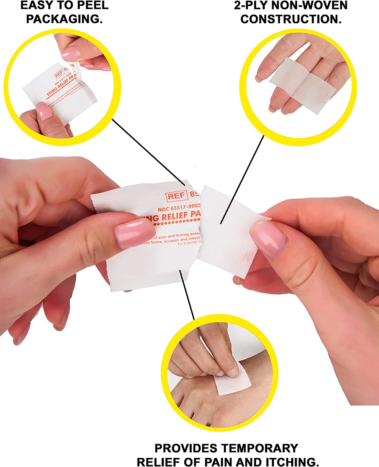 Dukal Sting Relief Pads. Case of 200 Anesthetic Pads for Burns, Scrapes. 2-Ply Non-Woven Pads in Individual Pouches, Non-Sterile Sting Relief Wipes, 856