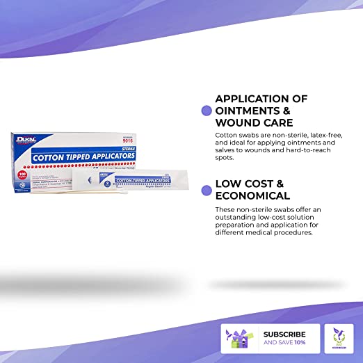 Dukal Cotton Tipped Applicators 6 inch Pack of 200 Swabsticks Wood Shaft 100% Cotton tip Sterile swabsticks for Medical Applications Latex-Free Single use