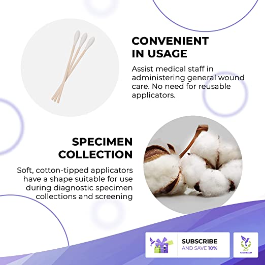 Dukal Cotton Tipped Applicators 6 inch Pack of 200 Swabsticks Wood Shaft 100% Cotton tip Sterile swabsticks for Medical Applications Latex-Free Single use