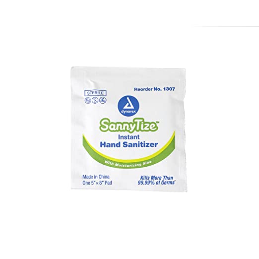 Dynarex Sannytize 70% Alcohol Hand Sanitizer Wipes Pack of 100, White, 5" X 8"