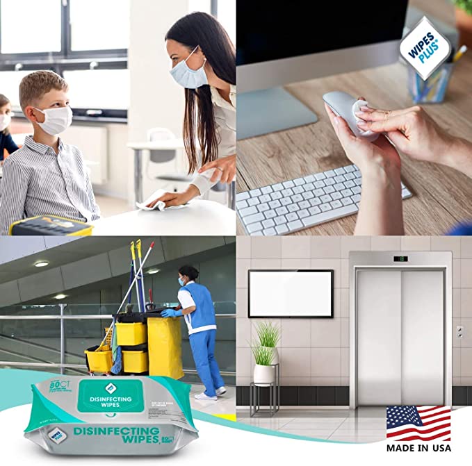 WipesPlus Disinfecting Wipes - 80 Disinfectant Wipes per Pack - Made in the USA