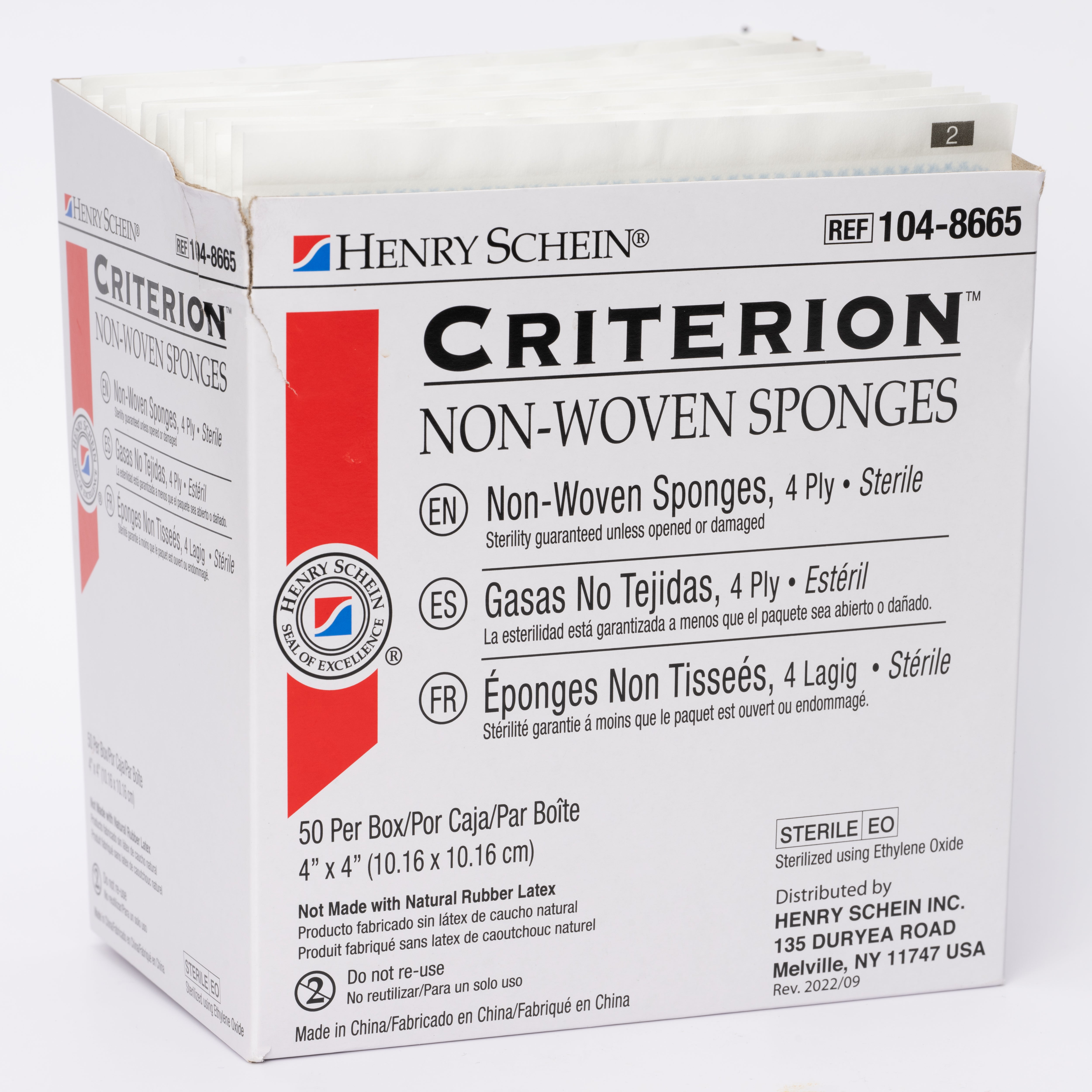 Henry Schein Criterion 4x4” Non-Woven Sponge- Rayon/Polyester Blend, 4-Ply, Sterile- 50/PK