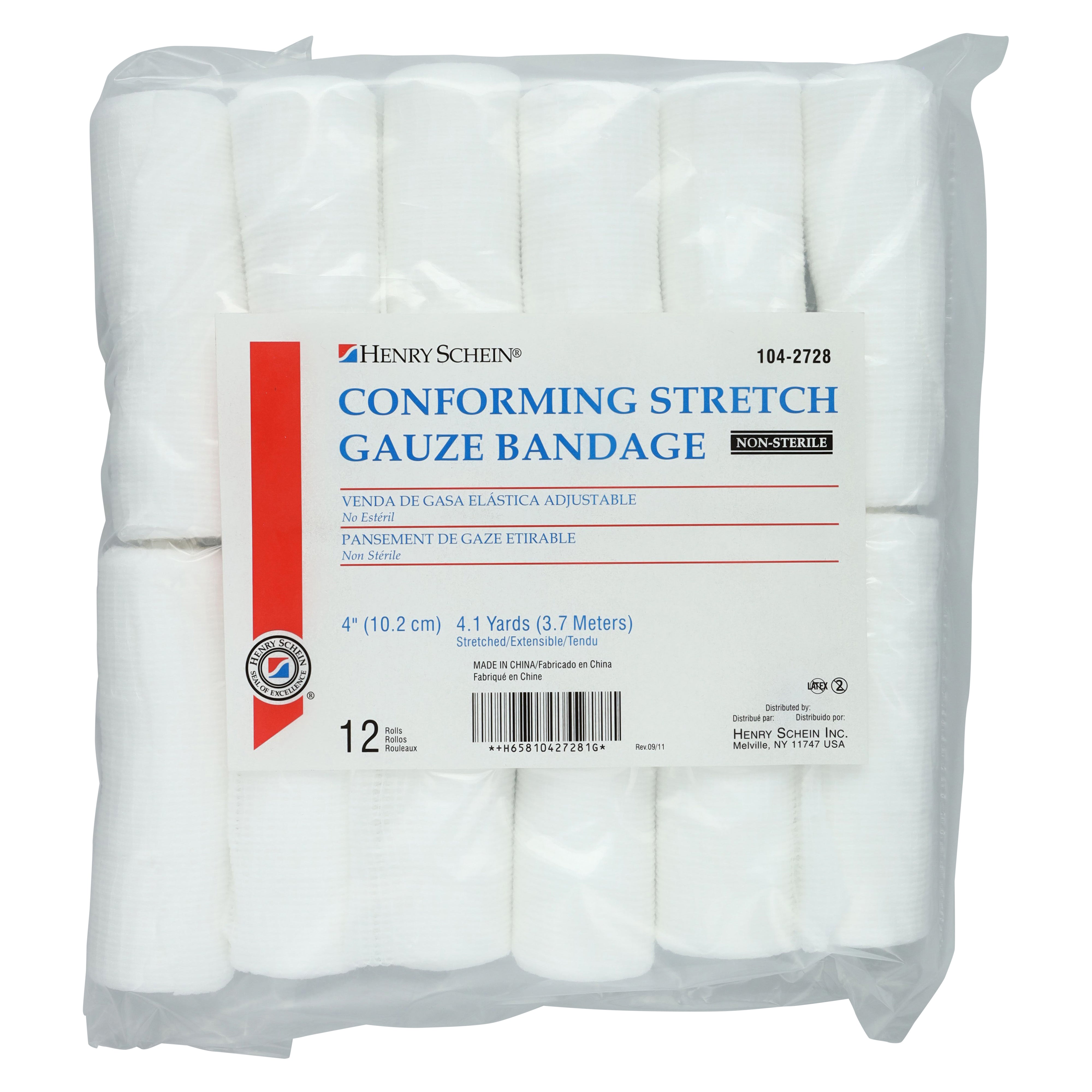 Henry Schein Conforming Stretch Bandages 4" x4.1 Yard, 6 Ply Non-Sterile 12/Bag, Designed for Effective Wound Care & Comfort, 12/Bag