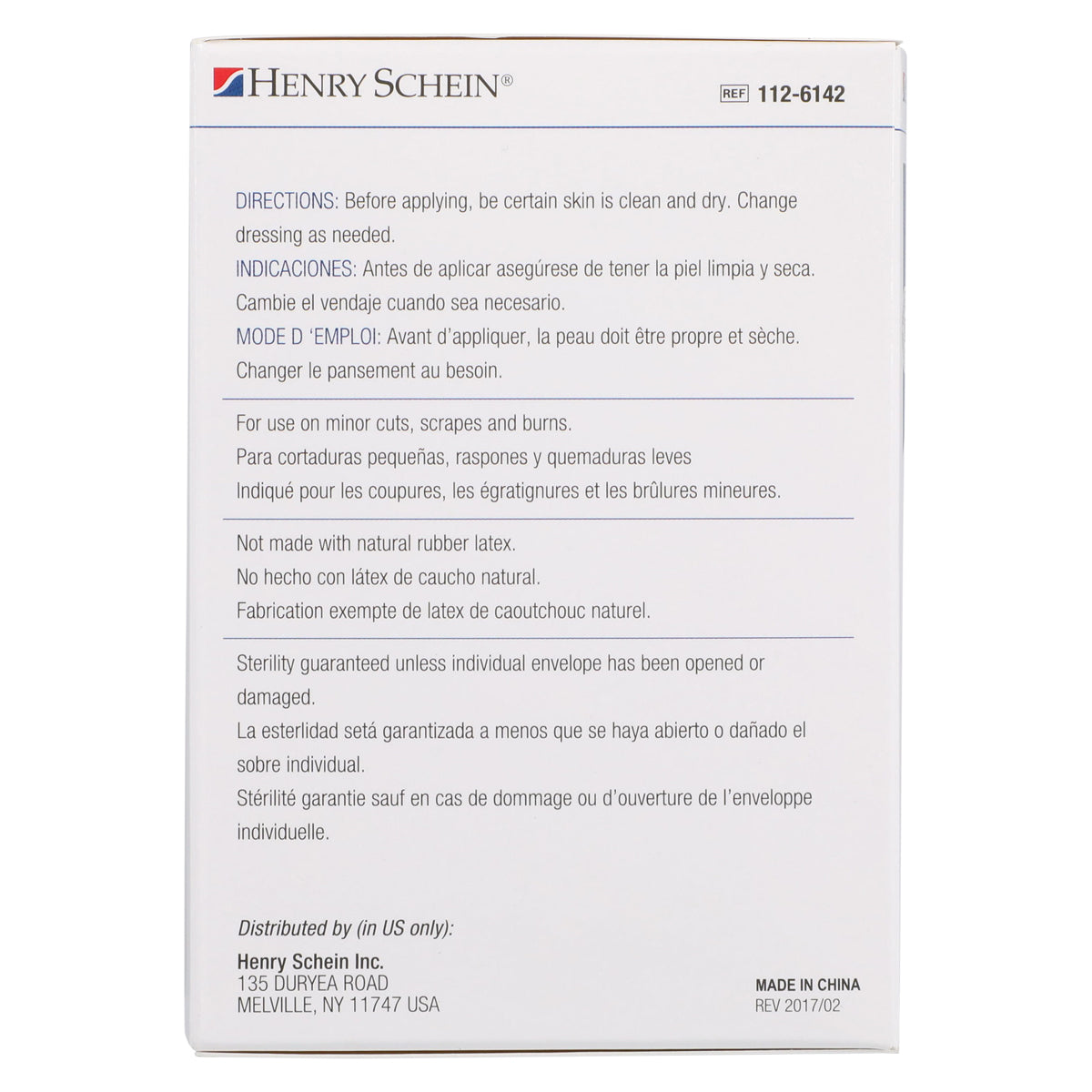 Henry Schein Adhesive Sheer Bandage Strips, 1" x 3", Sterile, Box of 100