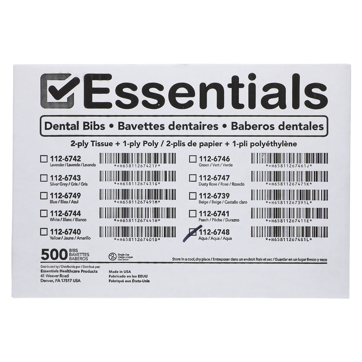 Essentials Patient Bibs – 2-Ply Tissue/Poly, 13” x 18”, 500/Case, Disposable with Reinforced Edge & Horizontal Embossed Texture – Fluid-Resistant Medical & Dental Bibs for Adults