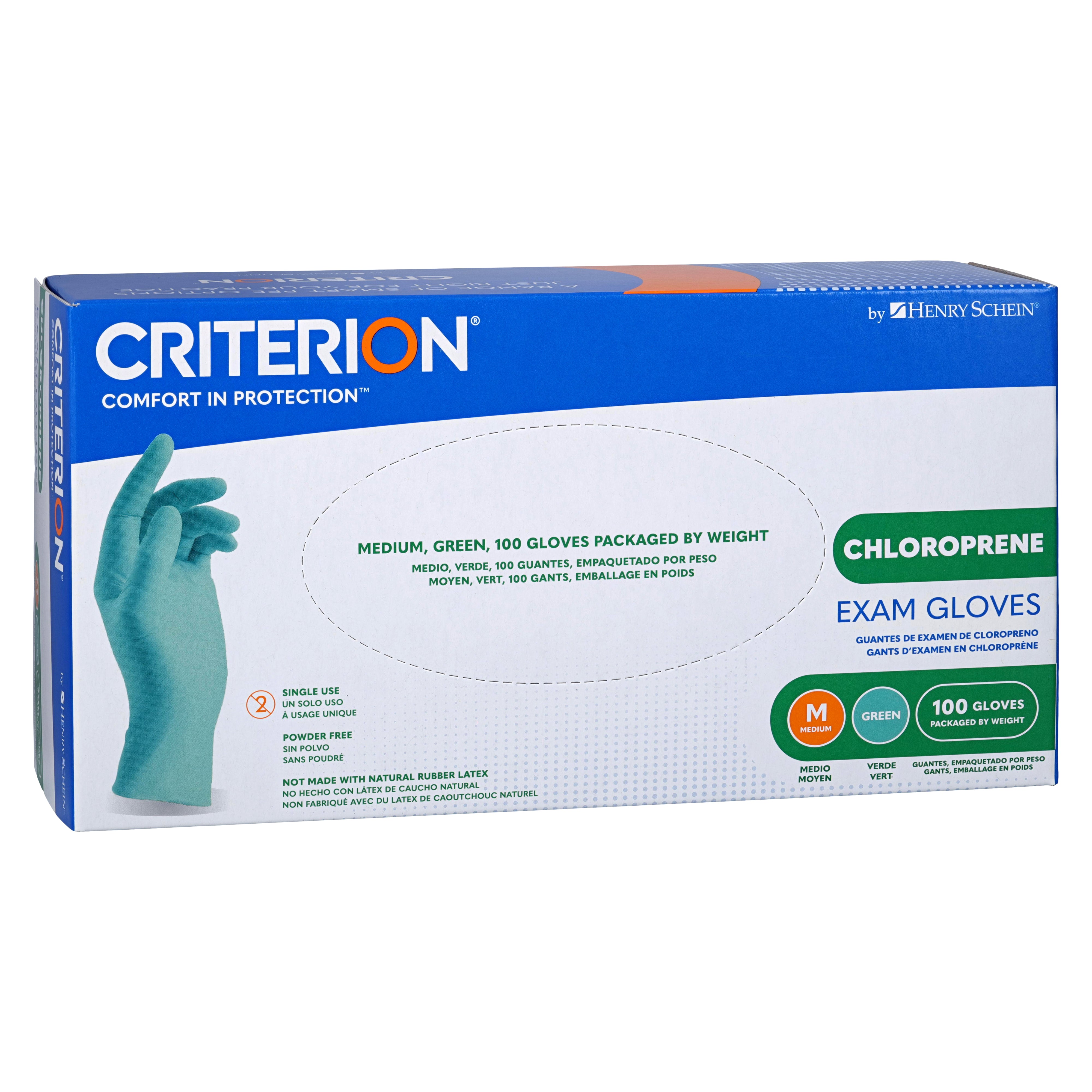 Criterion Chloroprene Exam Gloves – Textured, 4.33 Mil, Medical Grade, Green – XS-L (100/Box), XL (90/Box)