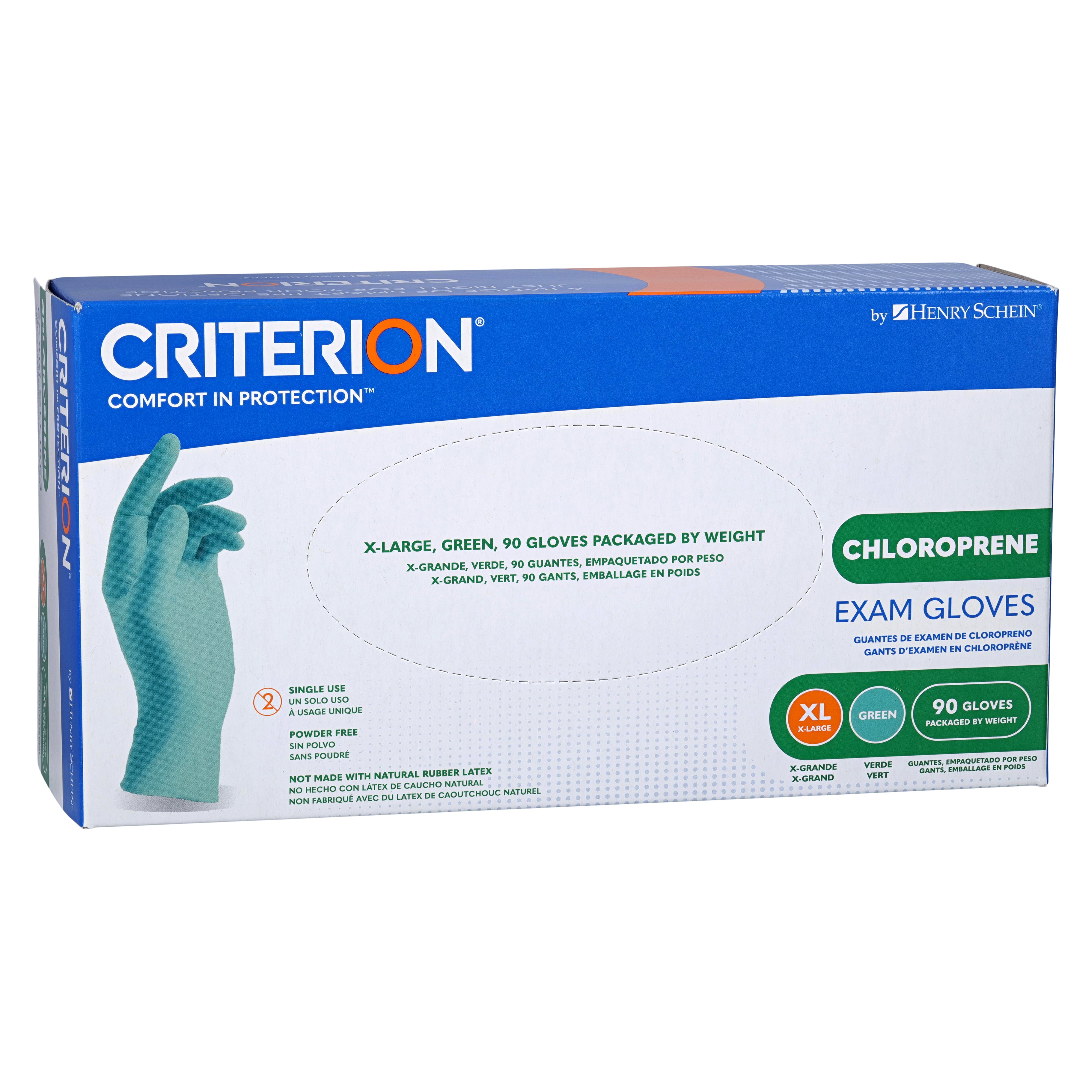 Criterion Chloroprene Exam Gloves – Textured, 4.33 Mil, Medical Grade, Green – XS-L (100/Box), XL (90/Box)