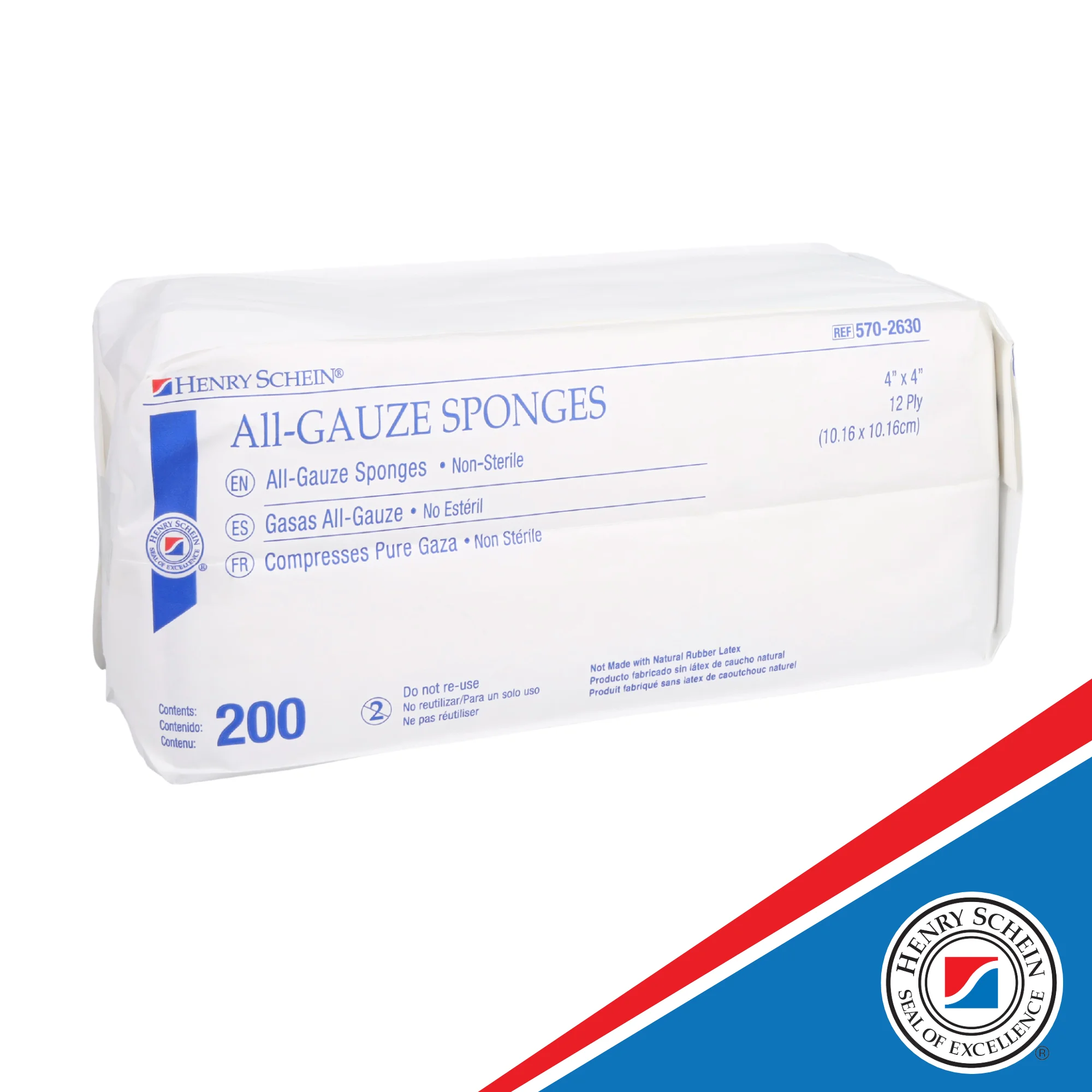Henry Schein 200/Pack Non-Sterile Gauze Pads 4’’ x 4’’ for Wound Dressing Gauze Sponge-Pads for Wound Care & Home First Aid Kits -12-Ply - 100% Cotton & Highly Absorbent