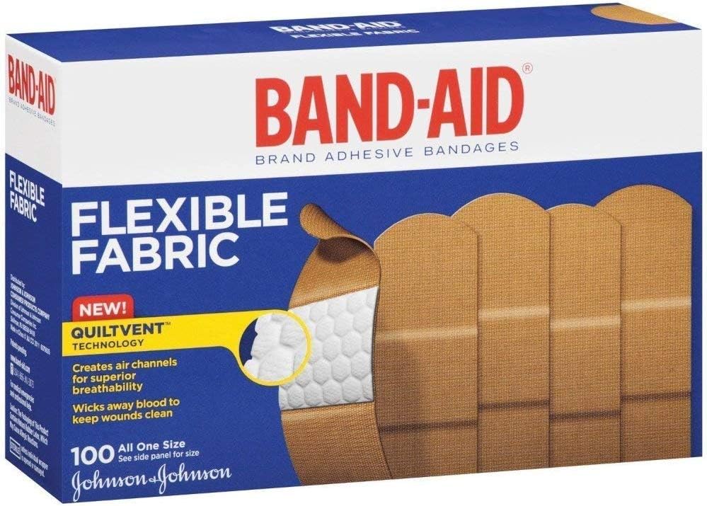 Johnson and Johnson Band-Aid Flexible Fabric Adhesive Bandages 1" X 3", Beige, Sterile (Box of 100)