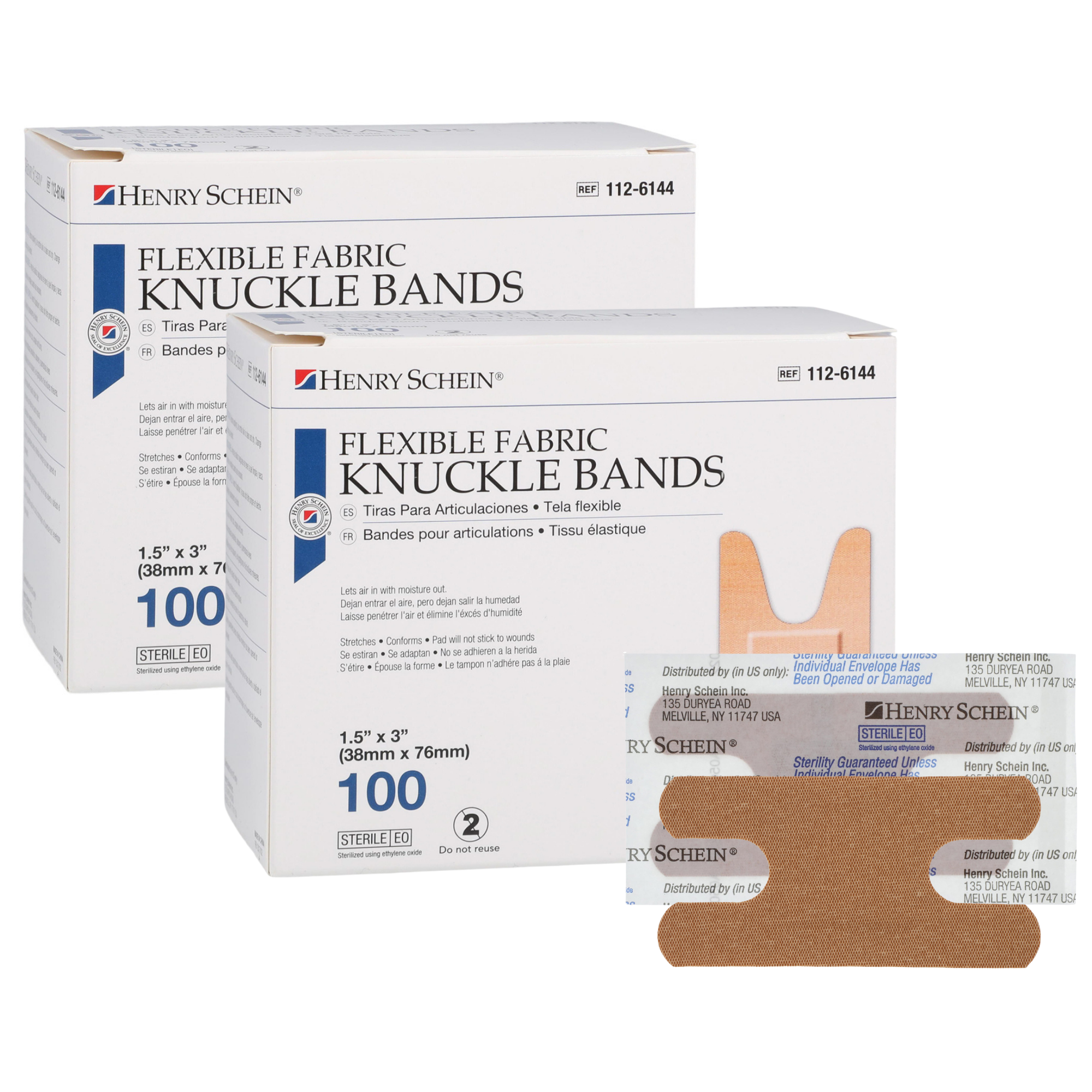 Henry Schein Fabric Knuckle Flexible Adhesive Bandages – Bandages with Non-Stick Pad, Latex Free, Wound Care for First Aid Kit, 1.5” x 3"