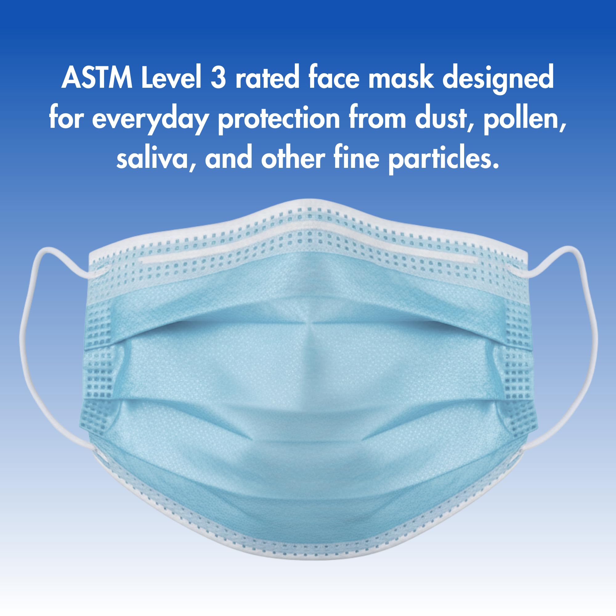 Criterion ASTM Level 3 Disposable Face Mask – Blue, 3-Ply, Fluid Resistant, Latex-Free, Flat Earloops