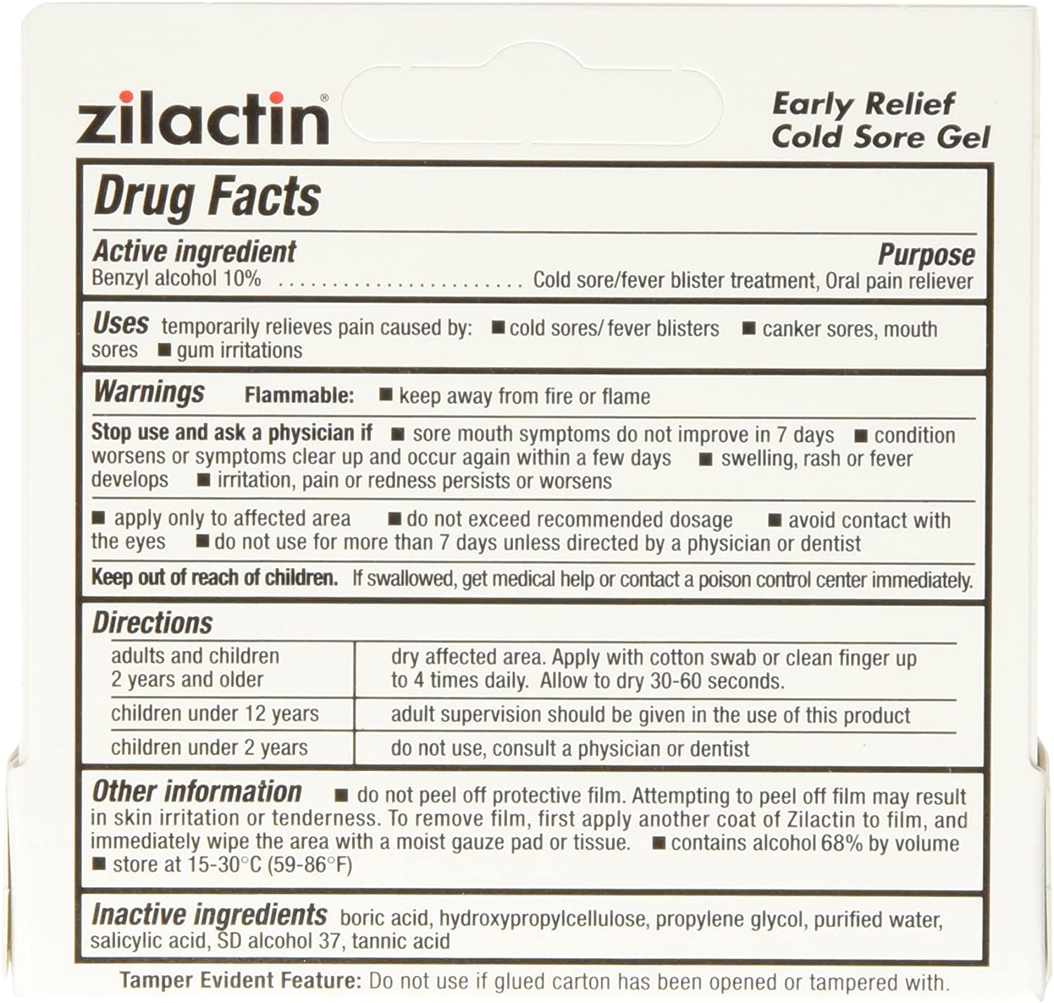 Zilactin Cold Sore Gel, Medicated Gel - 0.25 OzGel (Pack of 2)